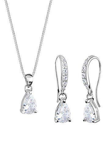 Elli Schmuckset Damen Tropfen Anhänger Funkelnd mit Zirkonia Kristallen aus 925 Sterling Silber von Elli