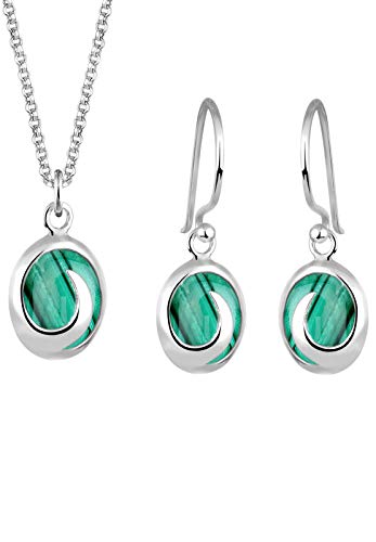 Elli Schmuckset Damen Spirale Anhänger Set Ohrhänger mit Malachit Edelsteinen in 925 Sterling Silber von Elli