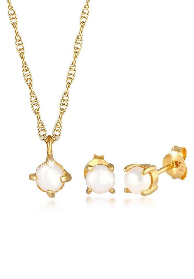 Elli Schmuckset Kette Ohrstecker Süßwasserperle Rund 925 Silber von Elli