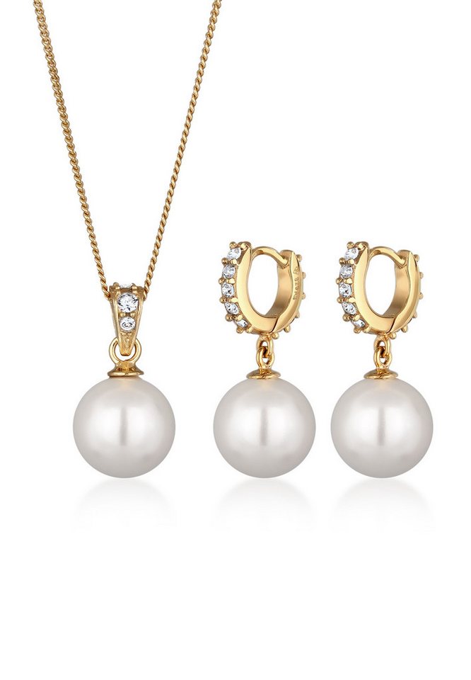 Elli Schmuckset Muschelkernperlen Weiß Glas Kristalle 925 Sterling Silber von Elli