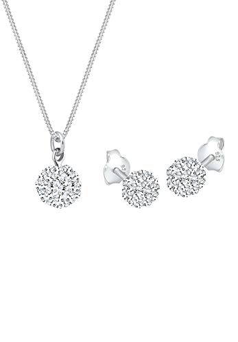 Elli Schmuckset Damen Kugel Anhänger Set Ohrstecker mit Kristallen in 925 Sterling Silber von Elli