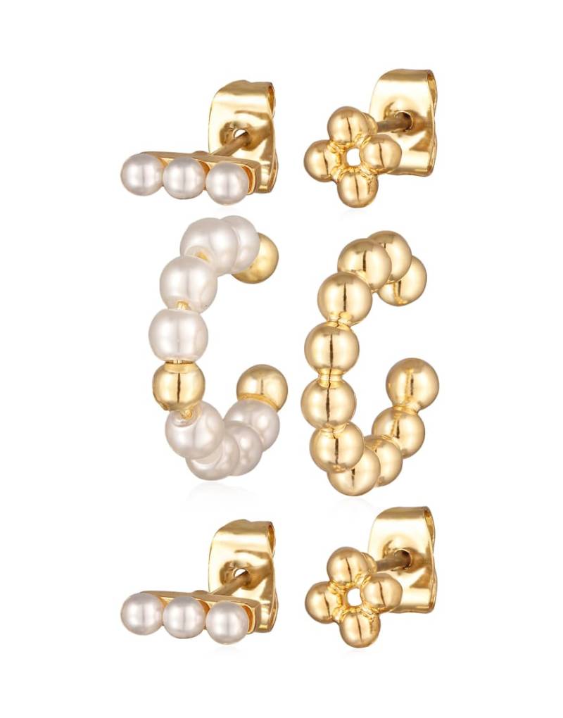 Elli - Set mit Damen-Ohrringen mit Ohrsteckern und Creolen in Silber-Optik mit kugelförmigem Design-Goldfarben von Elli