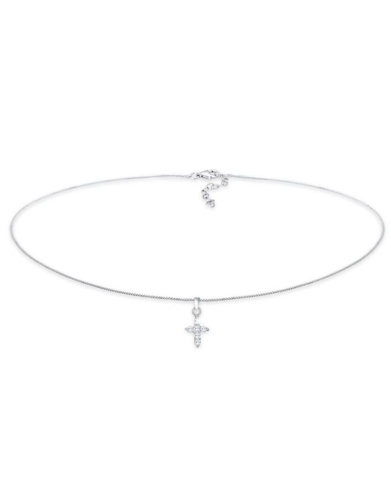 Elli - Silberfarbene Choker-Damenhalskette aus 925er Sterlingsilber mit religiösem Kreuzanhänger mit Zirkonia-Kristallen von Elli