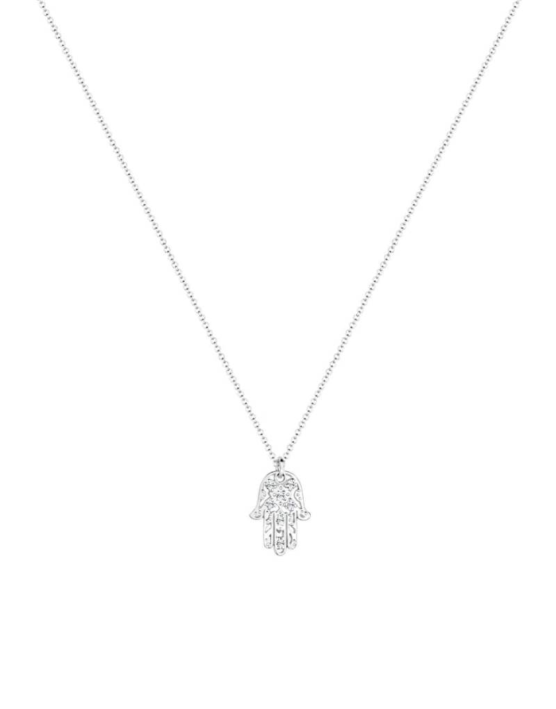 Elli - Silberfarbene Damenhalskette aus 925er-Sterlingsilber mit Hamsa-Handanhänger und Schmucksteinbesatz von Elli