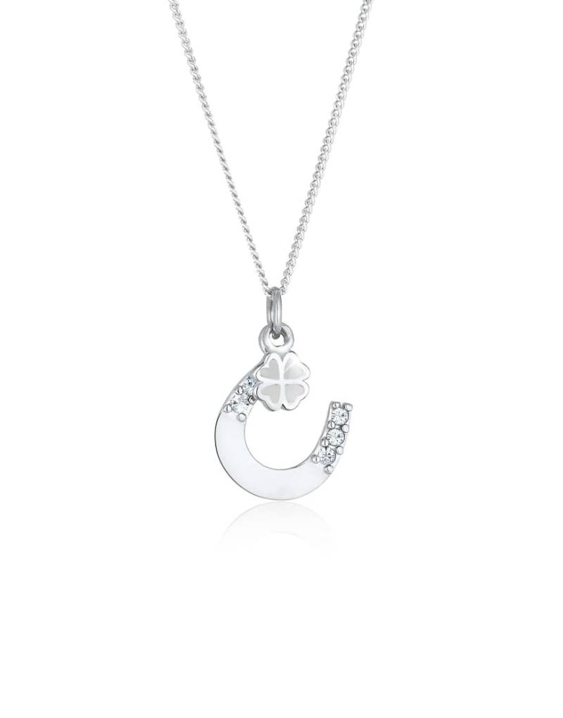 Elli - Silberfarbene Damenhalskette aus 925er-Sterlingsilber mit Hufeisen-Kleeblatt-Anhänger und Schmucksteinbesatz von Elli