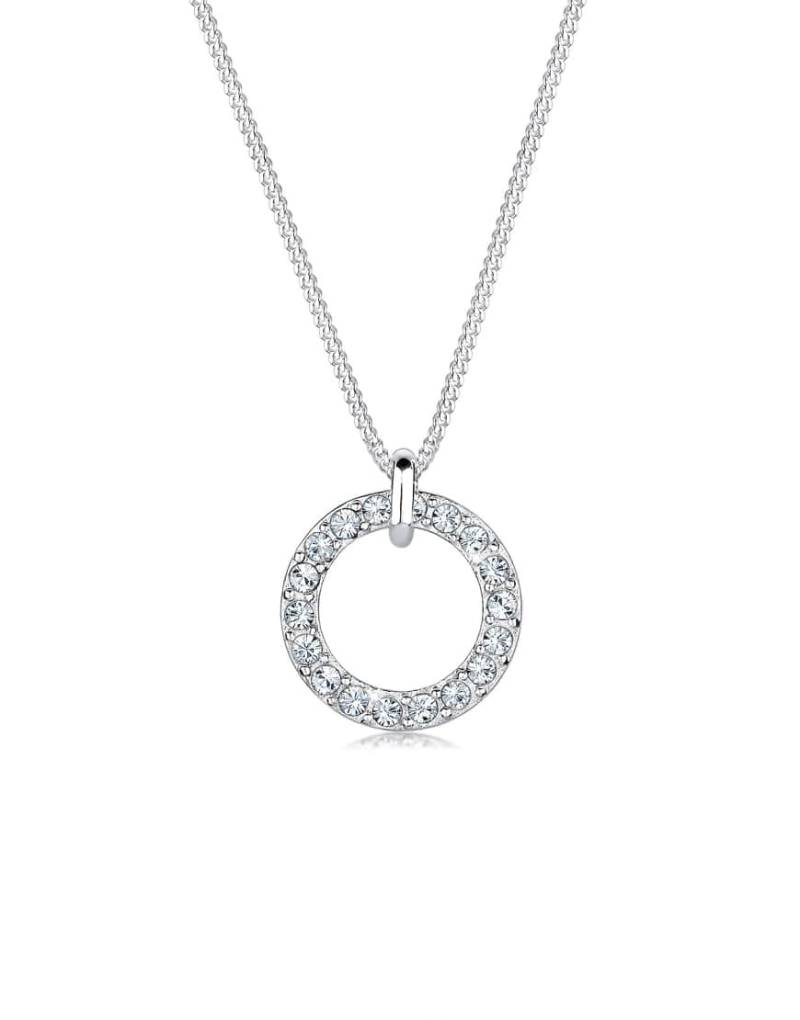 Elli - Silberfarbene Damenhalskette aus 925er-Sterlingsilber mit kreisrundem Anhänger und weißen Strasssteinchen Elli - Silberfarbene Damenhalskette aus 925er-Sterlingsilber mit kreisrundem Anhänger und weißen Strasssteinchen von Elli