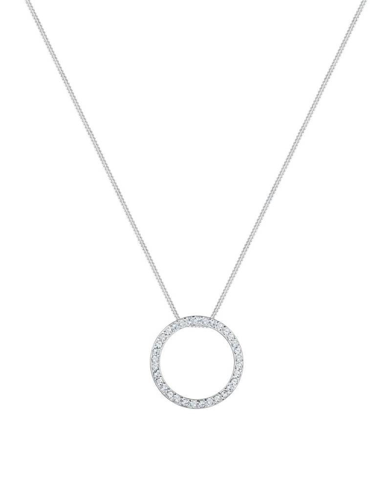 Elli - Silberfarbene Damenhalskette aus 925er-Sterlingsilber mit rundem Anhänger und klassischem Schmucksteinbesatz von Elli