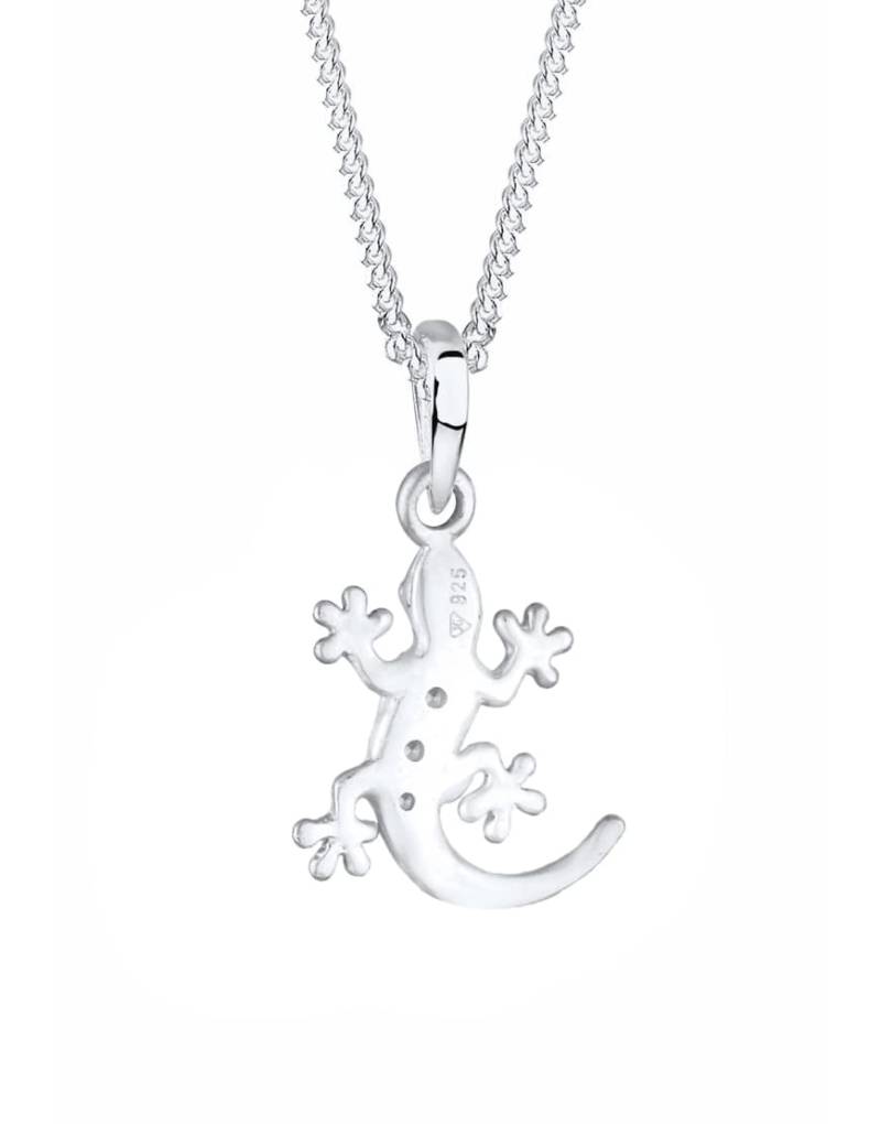 Elli - Silberfarbene Halskette aus 925er Sterlingsilber mit Gecko-Anhänger und weißen Strasssteinchen von Elli