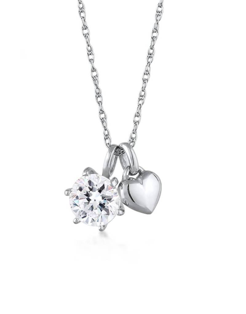 Elli - Silberfarbene Solitär-Halskette aus 925er-Sterlingsilber mit Herz- und Kristallstein-Anhänger von Elli