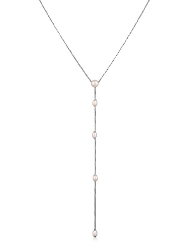 Elli - Silberfarbene Y-Halskette aus 925r-Sterlingsilber mit weißen Süßwasser-Zuchtperlen von Elli