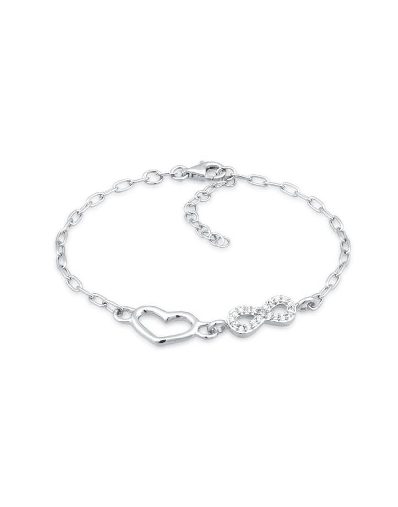 Elli - Silberfarbenes Kettenarmband aus 925er-Sterlingsilber mit Unendlichkeits-Anhänger und weißen Glassteinchen im Xilion-Schliff, 16 cm Länge von Elli