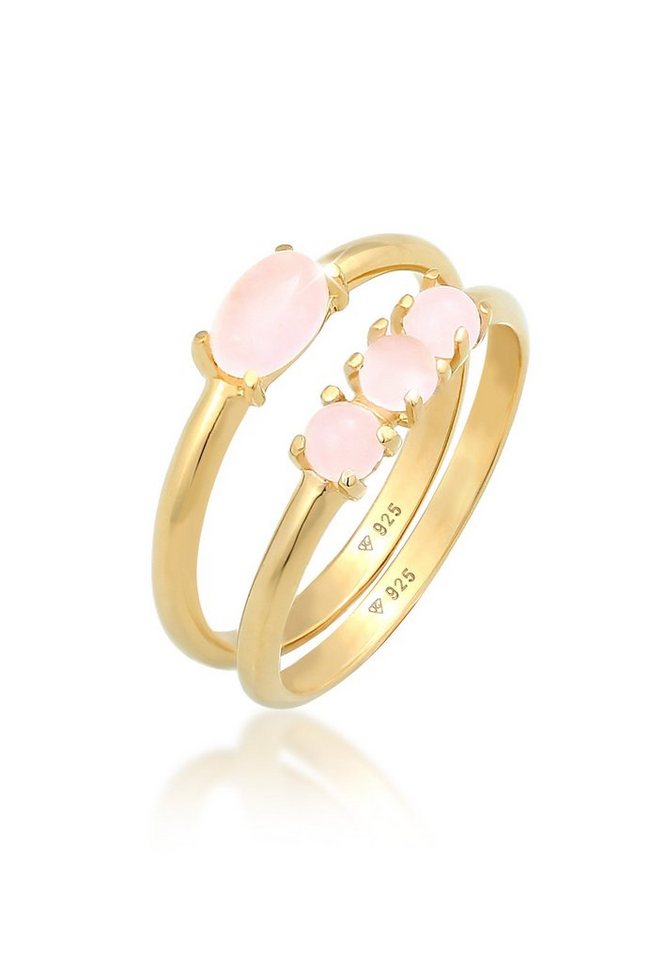 Elli Solitärring Quarz Rosa Stapelringe 2er Set 925 Silber von Elli