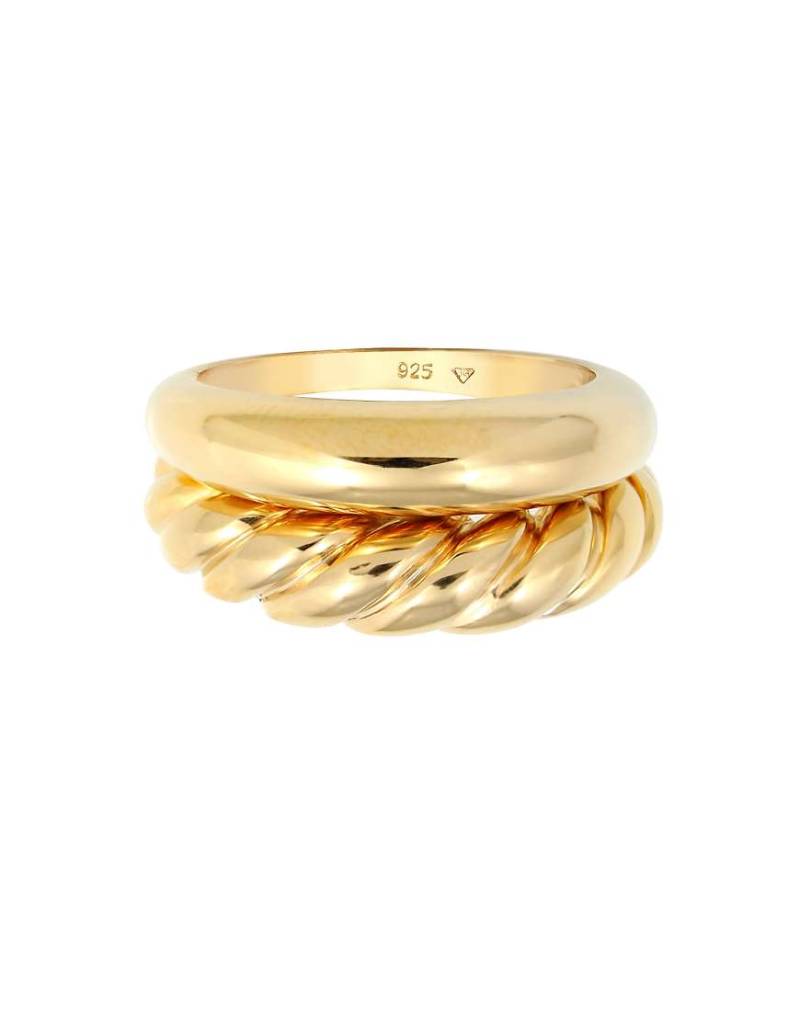 Elli - Trendiges, zweifarbiges Blogger-Ringset für Damen im klobigen Band-Design und in verdrehter Optik aus vergoldetem 925er-Sterlingsilber in Gold-Goldfarben von Elli