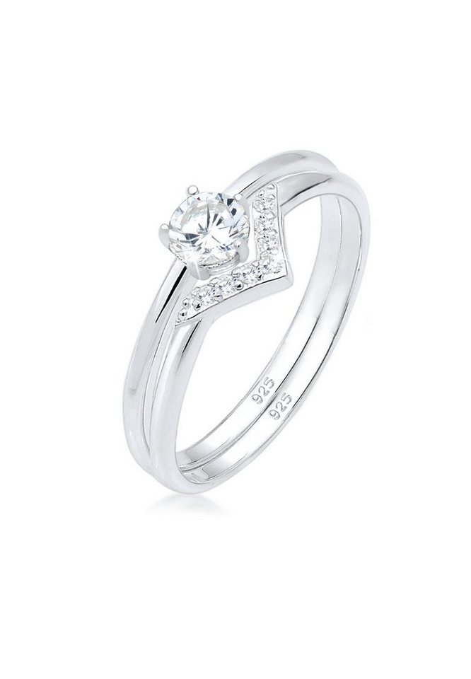 Elli Verlobungsring Dreieck Zirkonia Weiß 2er-Set 925 Sterling Silber von Elli