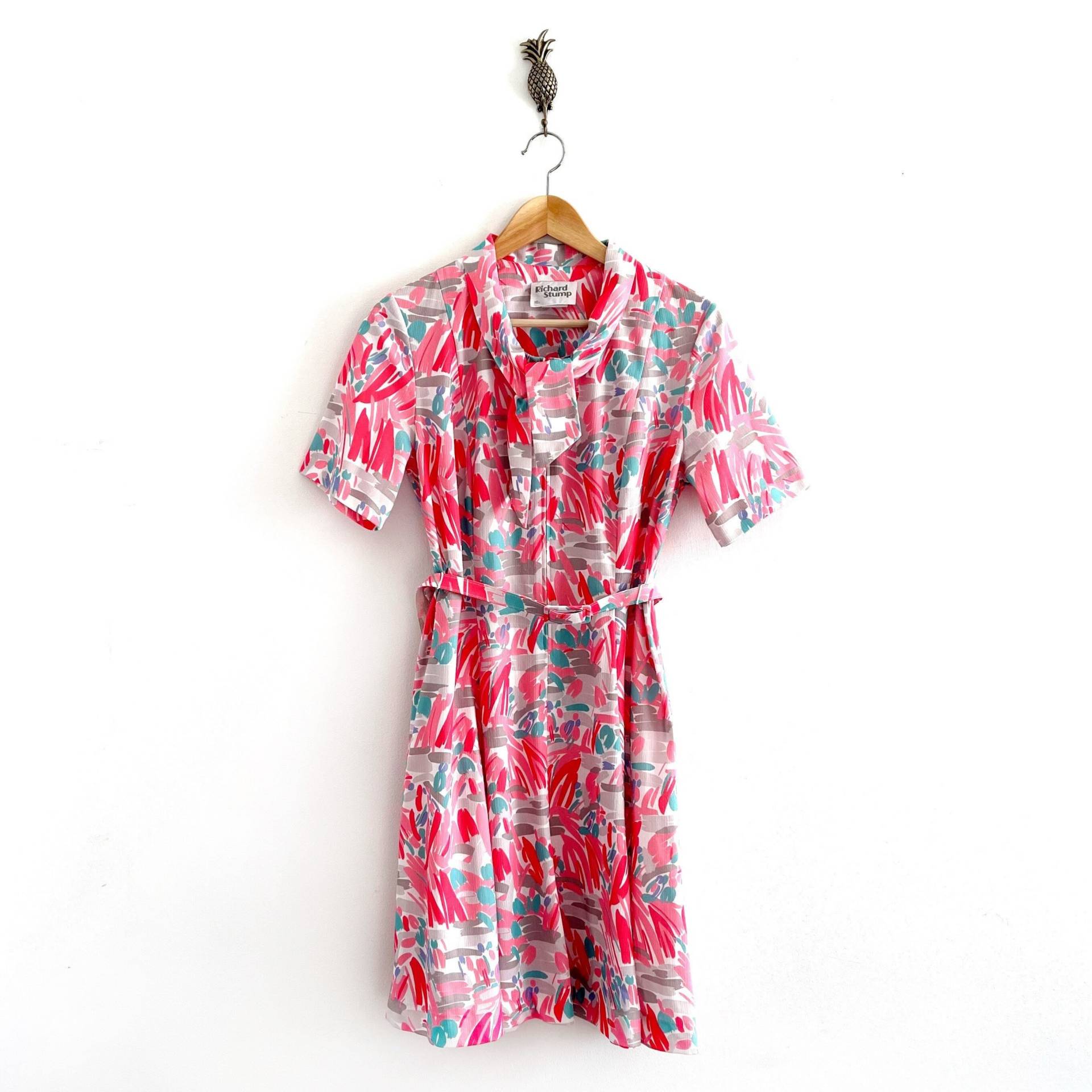 80Er Pink Print Kurzes Sommerkleid/Helles Vintage Kleid Medium von EllieAndBarby