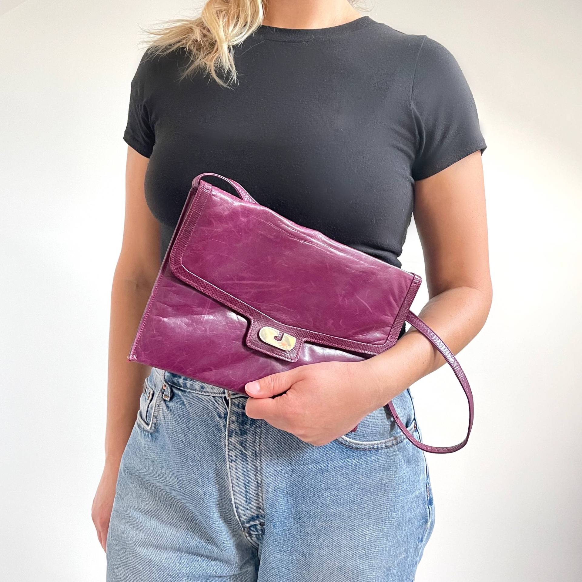 80Er Vintage Charles Jourdan Lila Leder Handtasche | Helle Schulter -/Clutch-Tasche, 2 in 1 Mittelgroß von EllieAndBarby