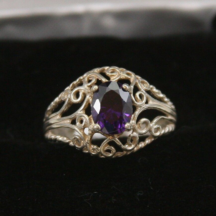 Filigraner Vintage Amethyst Sterling Silber Ring 925 von EllieBsBoutiqueTN