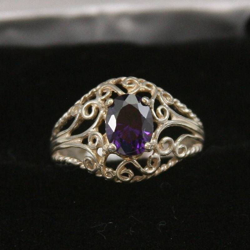 Filigraner Vintage Amethyst Sterling Silber Ring 925 von EllieBsBoutiqueTN