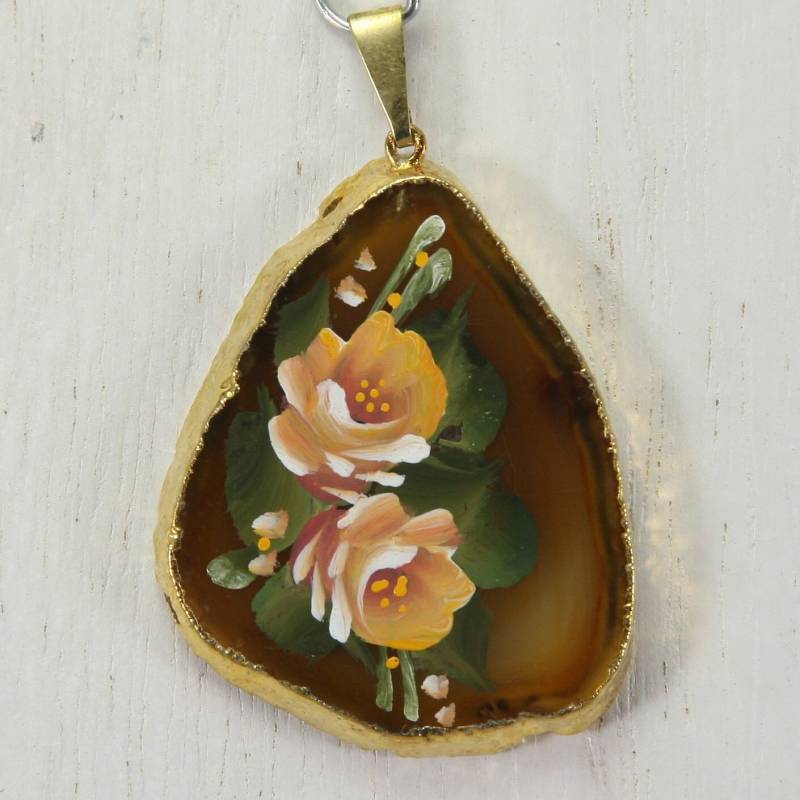 Vintage Handgemaltes Blumenmuster Auf Geode Stein von EllieBsBoutiqueTN