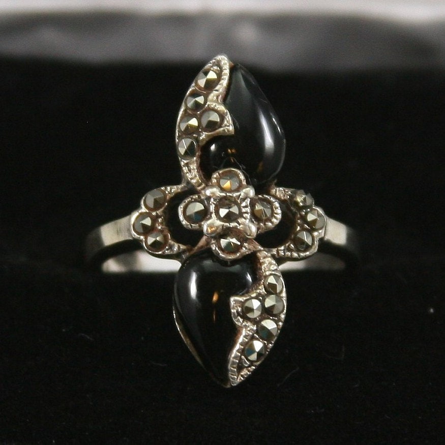 Vintage Onyx Sterling Silber Ring 925 von EllieBsBoutiqueTN