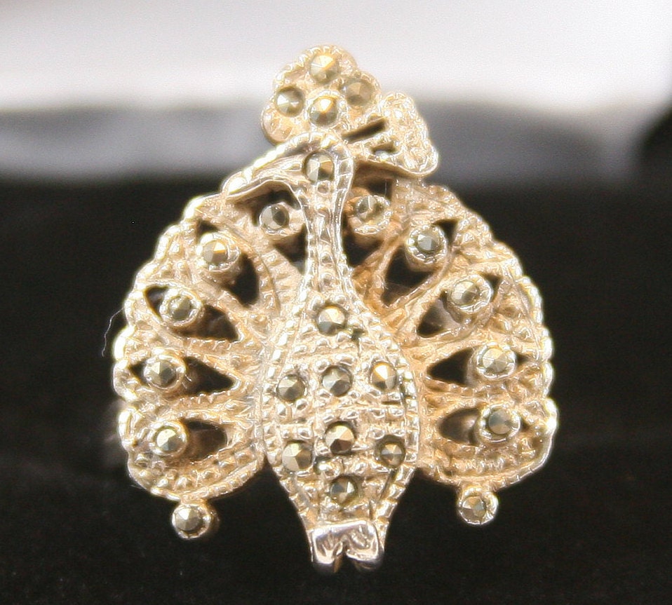 Vintage Sterling Silber Pfau Ring 925 Markasit Steine von EllieBsBoutiqueTN