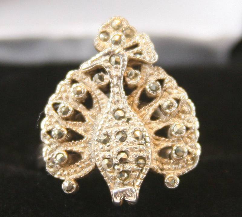 Vintage Sterling Silber Pfau Ring 925 Markasit Steine von EllieBsBoutiqueTN