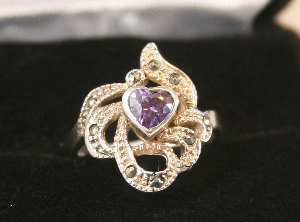 Vintage Sterling Silber Ring 925 Amethyst Und Markasit von EllieBsBoutiqueTN