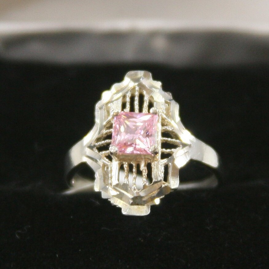 Vintage Sterling Silber Rosa Art Deco Inspiriert Cz Ring 925 von EllieBsBoutiqueTN