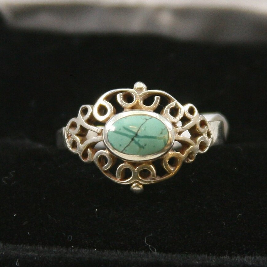 Vintage Sterling Silber Türkis Ring 925 von EllieBsBoutiqueTN