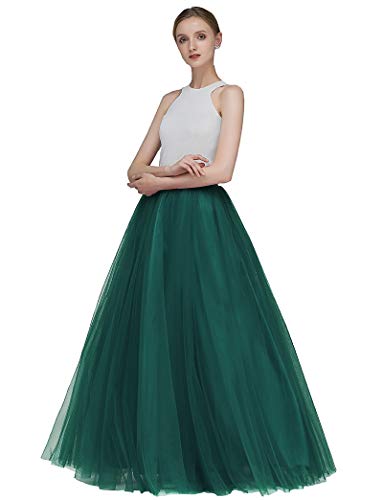 EllieHouse A Line Langer Maxirock Brautjungfer Tüllrock für Hochzeit Abend Party Abschlussball P68, Dunkelgrün, X-Groß von EllieWely