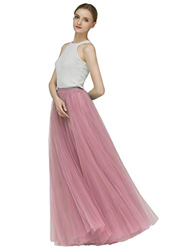 EllieHouse A Line Maxirock für Brautjungfer, Tüll, für Hochzeit, Abendveranstaltung, Abschlussball, P68 - Pink - Klein von EllieHouse