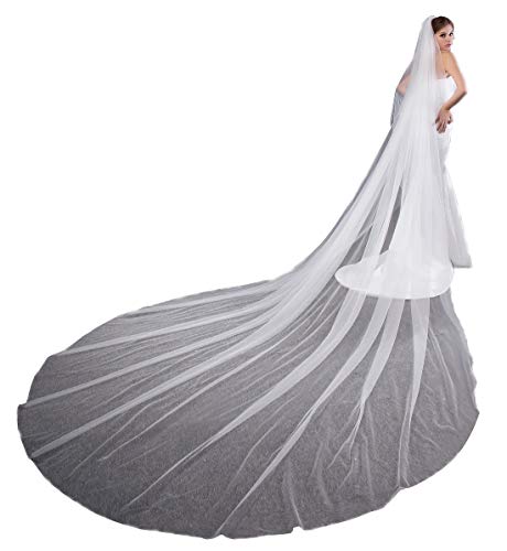 EllieHouse Damen 2 tier einfache hochzeit brautschleier mit kamm-l11 Weiß 2 T(1st tier 3.5 M/137inch,2nd tier 80cm/31 inch) von EllieHouse