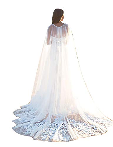 EllieHouse Damen Lange Tüll Braut Cape Hochzeit Schleier Umhang T14, Elfenbein, 3 Meter von EllieHouse