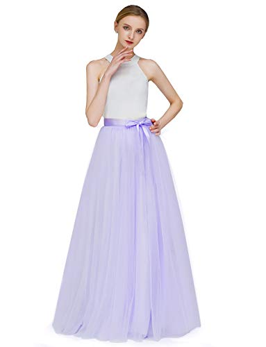 EllieHouse A Line Langer Maxirock Brautjungfer Tüllrock für Hochzeit Abend Party Abschlussball P68, Lavendel, X-Groß von EllieWely