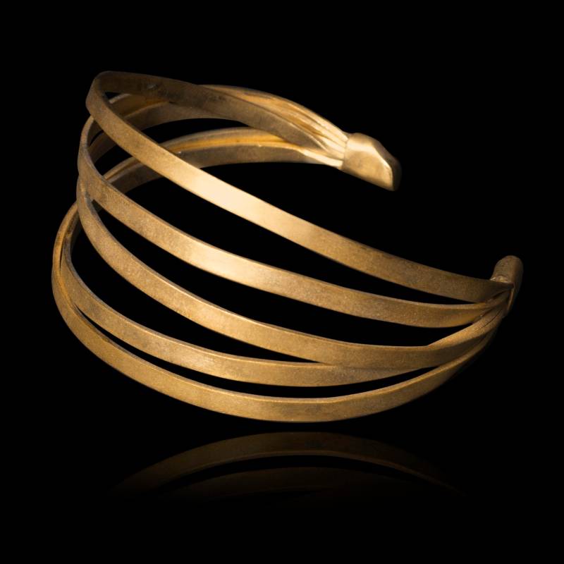 Gold Minimal Multi-Linien Armband Matte Effekt "'physis'' - Handgemachte Messing Vergoldet Armreif/statement von EllinasTreasures