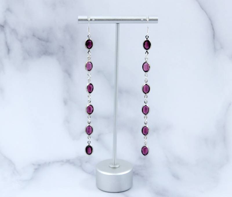 Amethyst Crystal Channel Link Baumeln Tropfen Kronleuchter Sterling Silber Ohrringe Mit Swarovski Kristallen von EllipseDesign