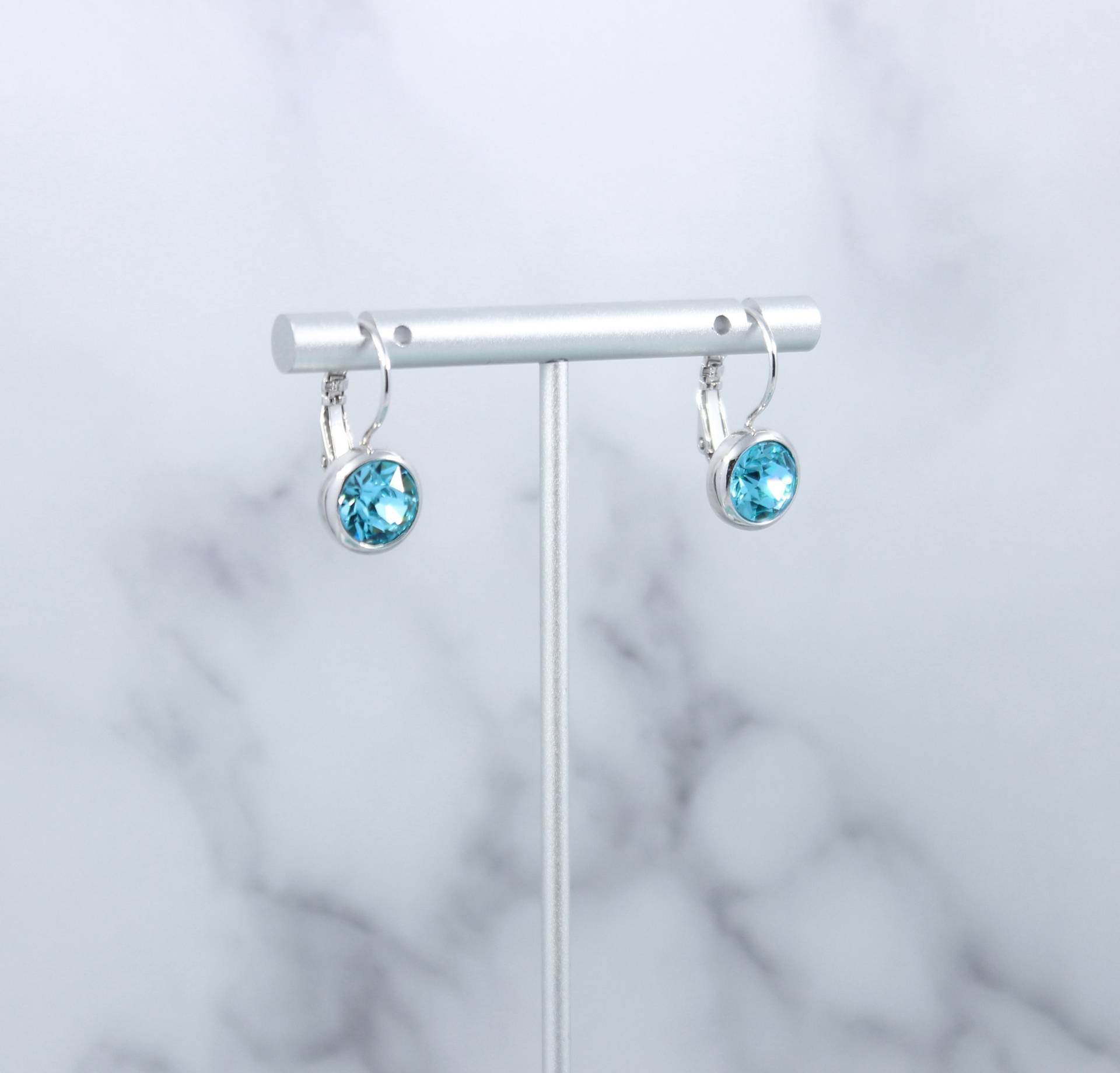 Light Turquoise Runde Kristall Silber Brisur Ohrringe Mit Swarovski-Kristallen Gemacht von EllipseDesign