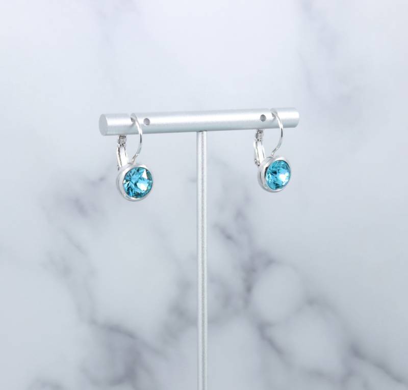 Light Turquoise Runde Kristall Silber Brisur Ohrringe Mit Swarovski-Kristallen Gemacht von EllipseDesign