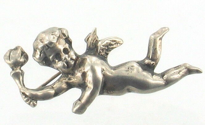 Antike Sterling Silber Amor Pin Fliegender Engel Mit Fackel von EllisAntiques