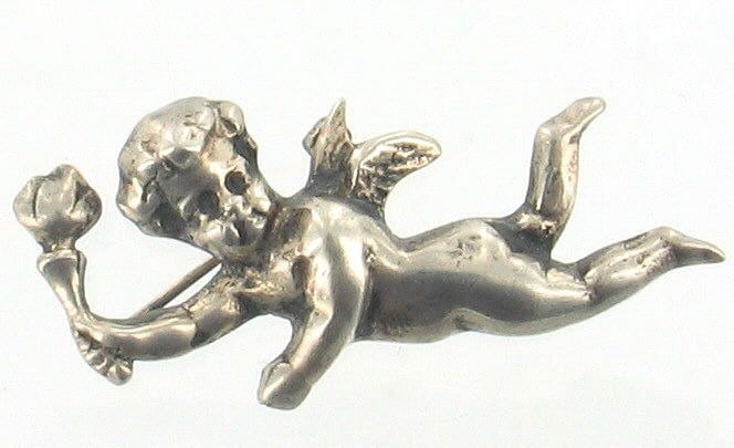 Antike Sterling Silber Amor Pin Fliegender Engel Mit Fackel von EllisAntiques
