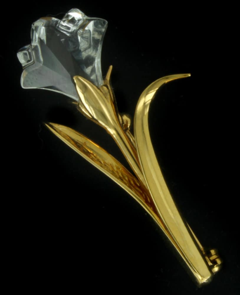 Jahrgang Im Ruhestand Klar Swarovski Crystal Einzelne Blume Gold Pin Brosche Schwan Mark von EllisAntiques