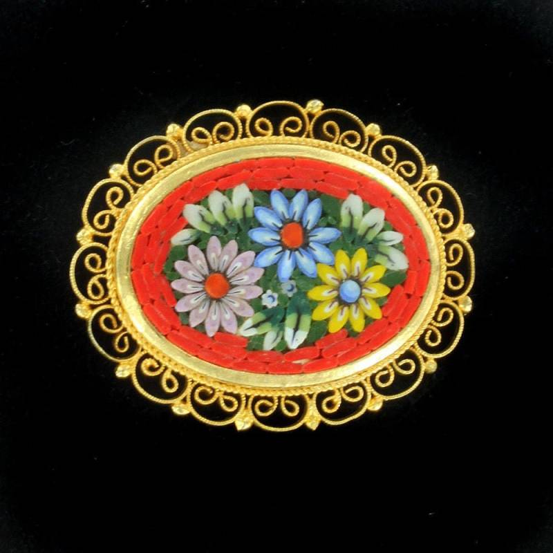 Jahrgang Mikro Mosaik Daisy Blume Muster Filigranen Gold-Ton Pin Italien 1 5/8" von EllisAntiques