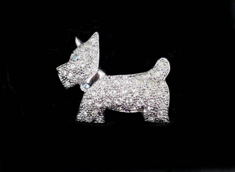 Jahrgang Pflastern Paste Deco Strass Scottish Terrier Hund Silberfarbene Brosche von EllisAntiques
