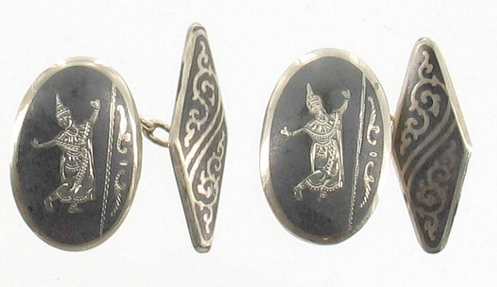 Ungewöhnliche Antike Deco Sterling Silber 1930 Siam Niello Ware Manschettenknöpfe Schöne Größe/Siam Manschettenknöpfe/Nielloware/Niello von EllisAntiques
