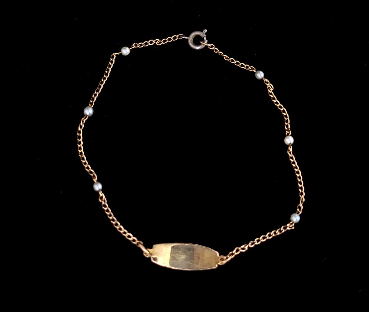 Vintage Art Deco 14K Gelbgold Filled 2, 5mm Perlen Station Bar Kette Fußkettchen Armband 9"/Gold Schmuck Deko von EllisAntiques