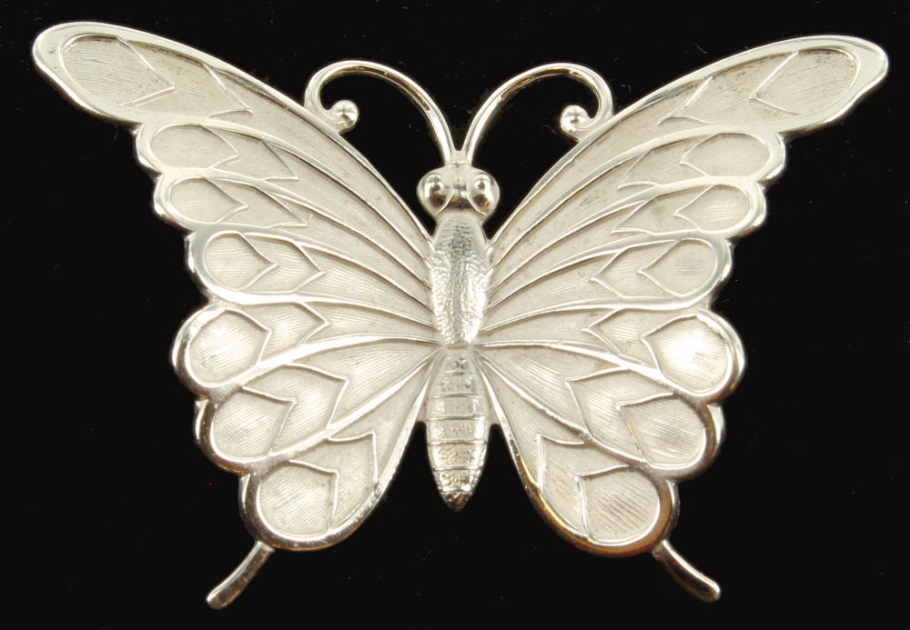 Vintage Beau Sterling Silber Schmetterling Pin - Gebürstet & Brite Silber, 5 cm von EllisAntiques