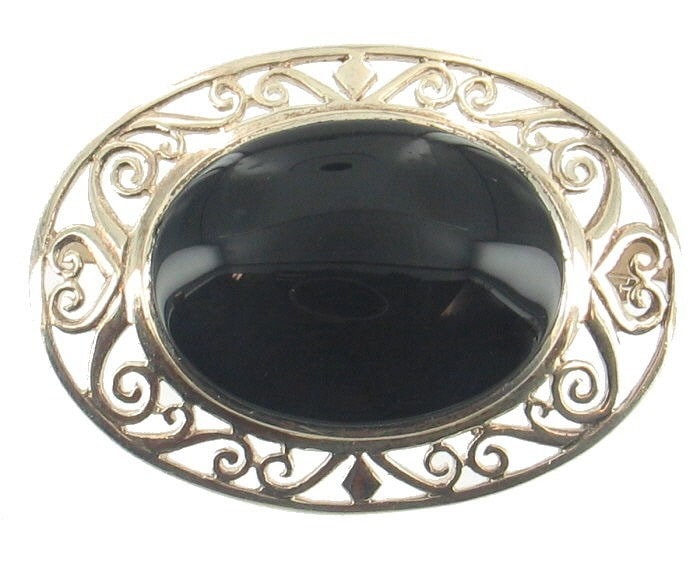 Vintage Deko Sterling Onyx Anstecknadel/Ovale Große Brosche Hübsche Filigrane 2 "B X 1.6"H Gutes Geschenk Filigrane von EllisAntiques