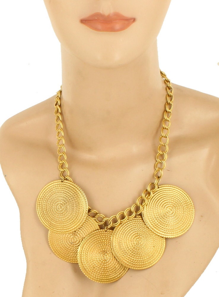 Vintage Frosted Gold Ton Dbl Link Hängeseil Gedreht Unterteller Scheibe Halskette 18"/Fliegende Untertasse Halskette/Gutes von EllisAntiques
