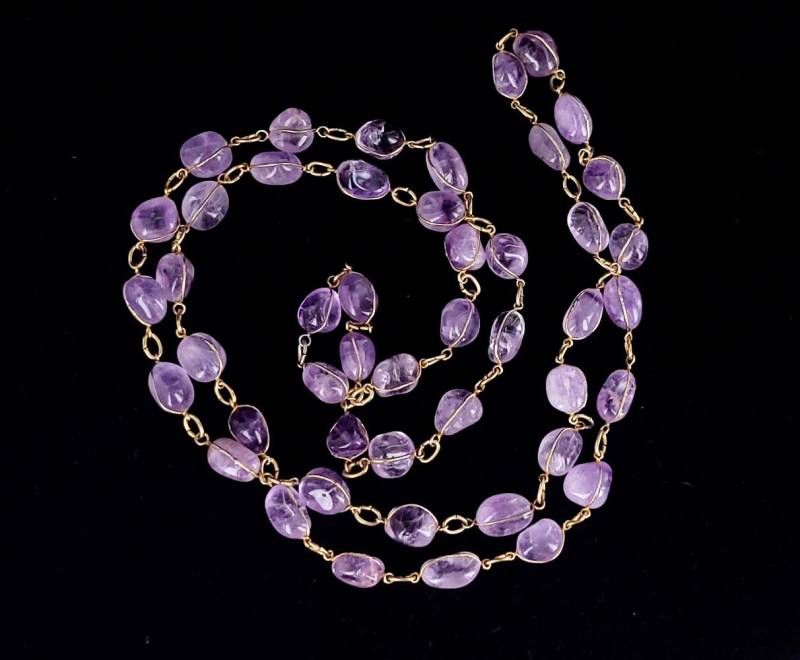 Vintage Mcm Vergoldet Leichte Amethyst Edelstein Nugget Lange Halskette 10cm/Perlen Schmuck Gutes Geschenk /Geschenk Für Sie von EllisAntiques
