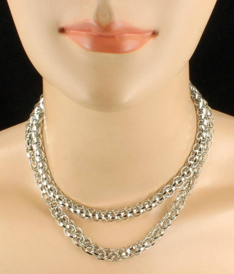 Vintage Mid Century Silber Multi Loop Twist Kette Halskette 30"//Chainmail Retro von EllisAntiques